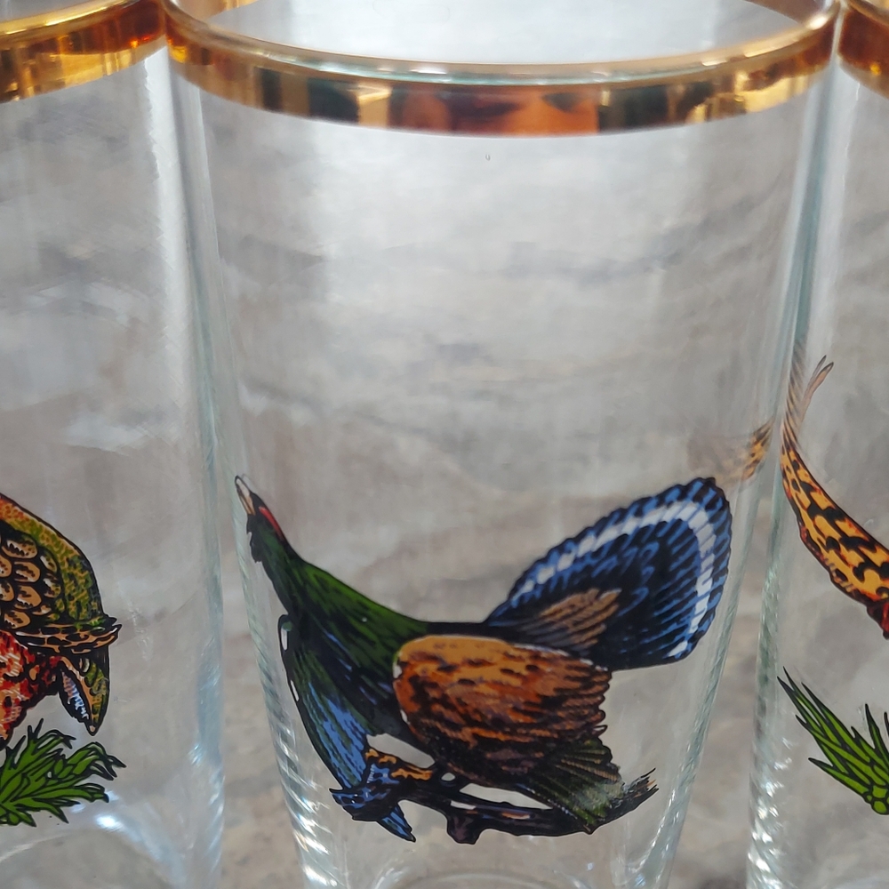 Set of 4 Gold Rimmed Bird Glasses - Picture 4 of 9